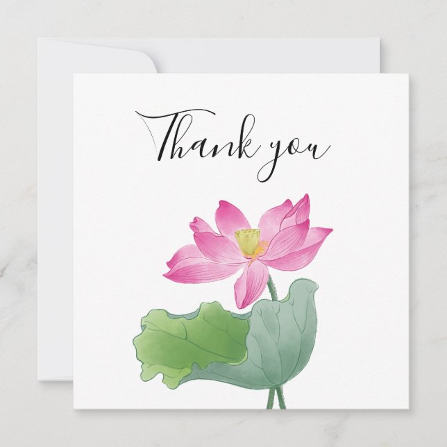 Pink lotus Aquarell Dankeschön Karte (Vorderseite)