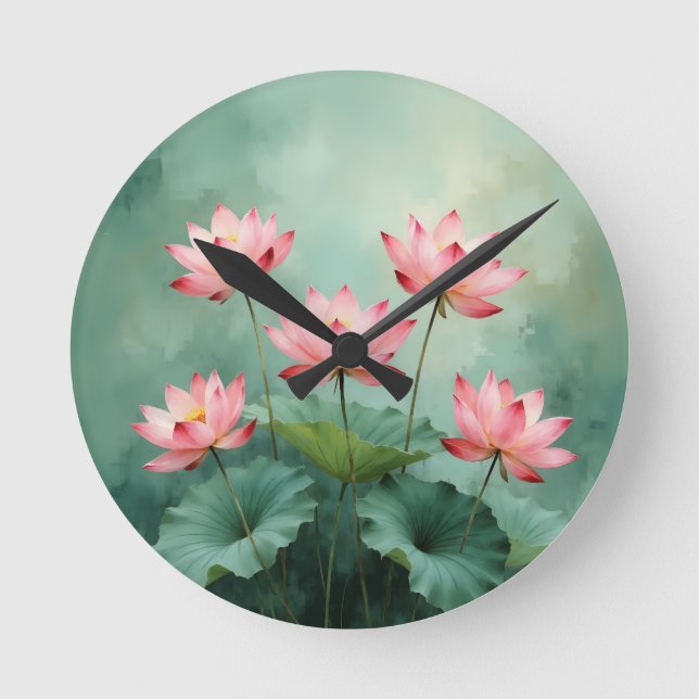 Pink Lotus Artwork  Runde Wanduhr (Vorderseite)