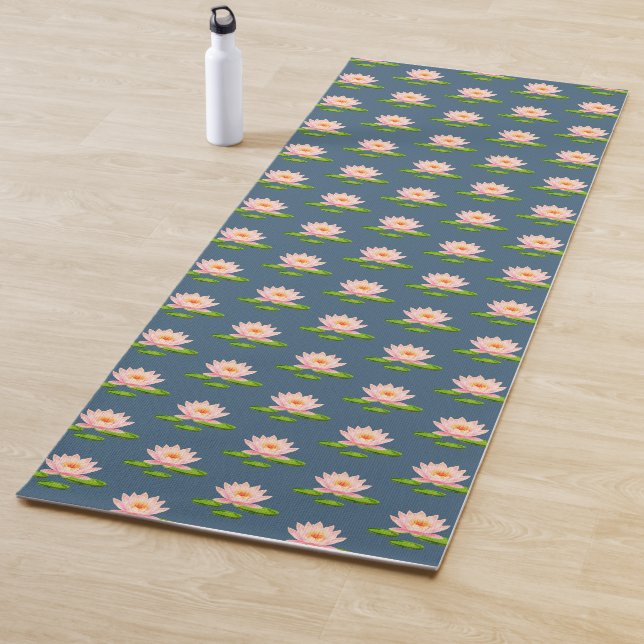Pink Lotus Blume & Lily Pads auf Blue Yoga Mat Yogamatte (Beispiel)