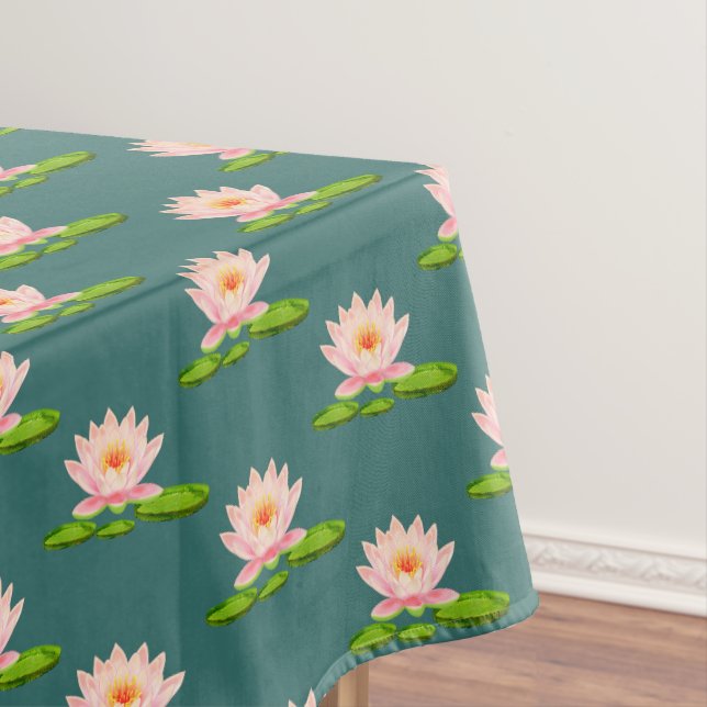 Pink Lotus Blume & Lily Pads auf Sapphire Green Tischdecke (Beispiel)