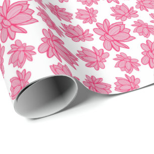 Pink Lotus Blume Muster auf weißem Hintergrund Geschenkpapier