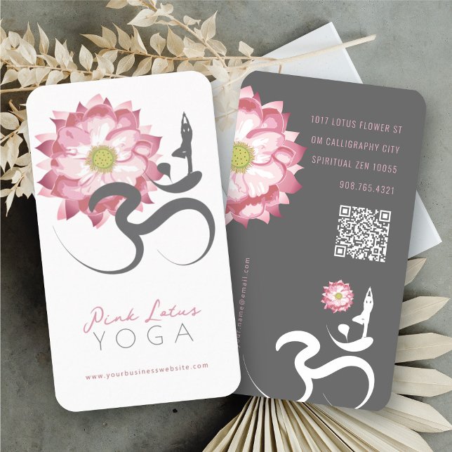 Pink Lotus Blume Spiritueller Yoglehrer Om Symbol Visitenkarte (Zen Pink Lotus Flower Spiritual Yoga Teacher Om Symbol Business/Profile Card @ fat_fa_tin)