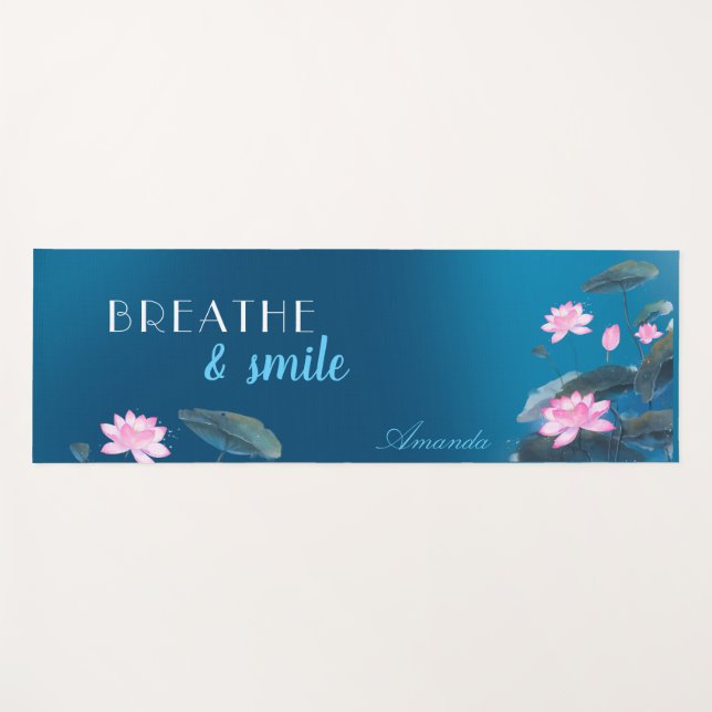 Pink Lotus Floral ACHTUNG Name Dark Blue Y Yogamatte (Vorderseite (Horizontal))