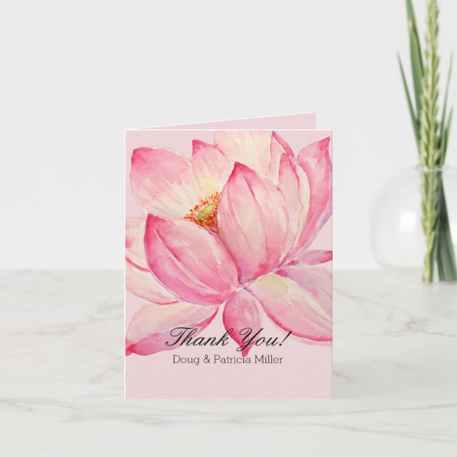 Pink Lotus Floral Vielen Dank Dankeskarte (Vorderseite)