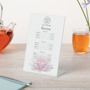 Pink Lotus Flower Spa Salon Dienstleistungen Menü Sockelschild