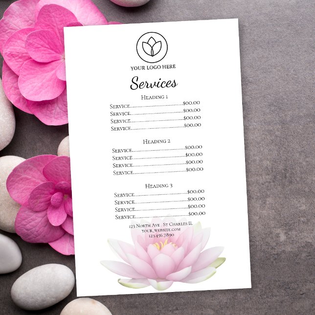Pink Lotus Flower Spa Salon Services Menu Flyer (Von Creator hochgeladen)