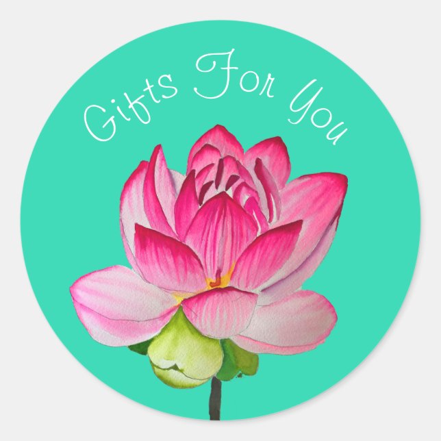 Pink Lotus Modernes Design Geschenkmarken Runder Aufkleber (Vorderseite)