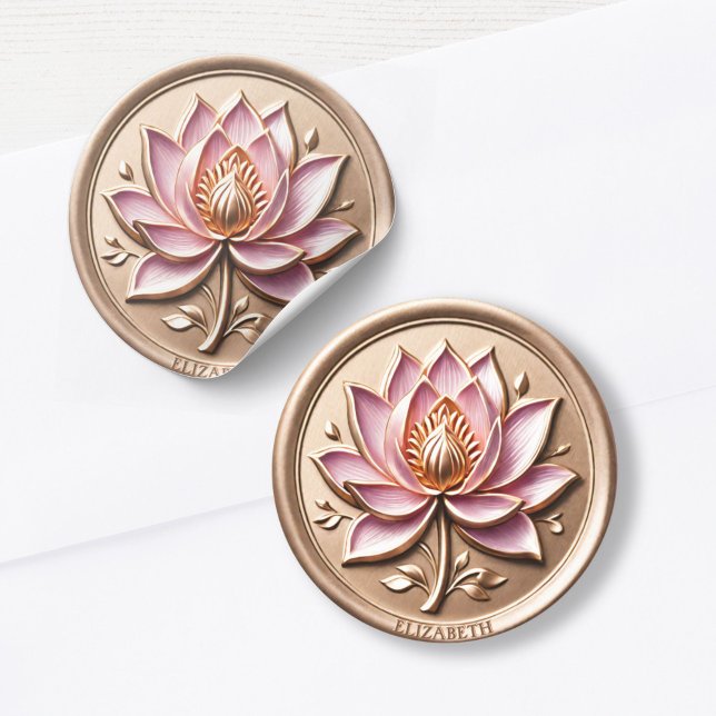 Pink Lotus Simulated Gold Wax Siegel Effect Sticke Runder Aufkleber (Pink Lotus Blossom Gold Wax Seal Effect Sticker)