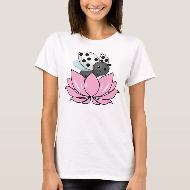 Pink Lotus White Ladybug T - Shirt (Vorderseite)