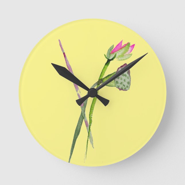 Pink Lotus Zen Blume Buddhistische Kunst Runde Wanduhr (Vorderseite)