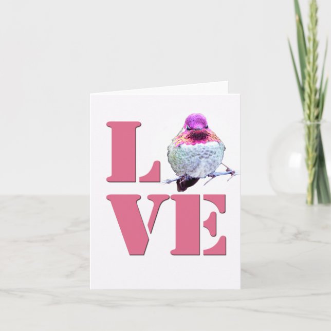 Pink LOVE Anna's Hummingbird Photo Note Card (Devant)