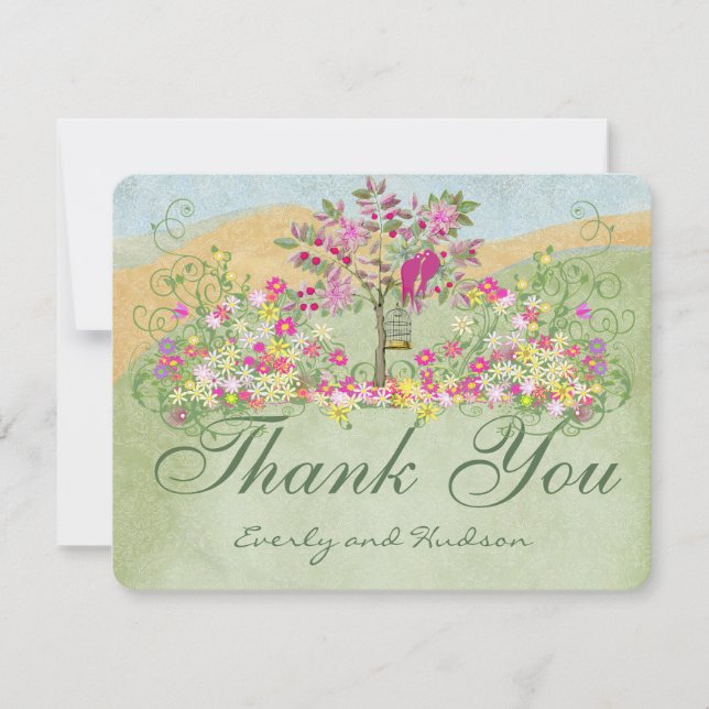 Pink Love Bird Blume Swirl Wedl Vielen Dank Dankeskarte (Vorderseite)