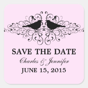 Pink Love Bird Wirbel Save the Date Stickers