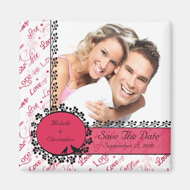 Pink Love Birds Foto Speichern das Date Magnet (Vorne)