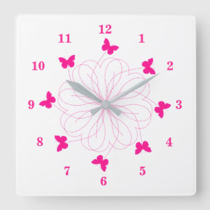 Pink Love - Cute Butterflies Quadratische Wanduhr