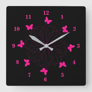 Pink Love - Flying Butterflies Quadratische Wanduhr