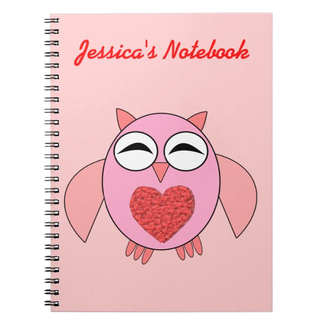 Pink Love Heart Owl Customizable Notebook Notizblock (Vorderseite)