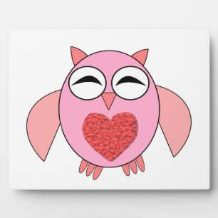 Pink Love Heart Owl Platte Fotoplatte