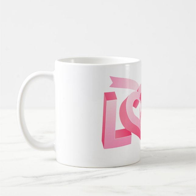 Pink Love Heart Ribbon Kaffeetasse (Links)