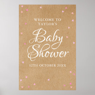 Pink Love Hearts Baby Girl Douche Affiche de bienv