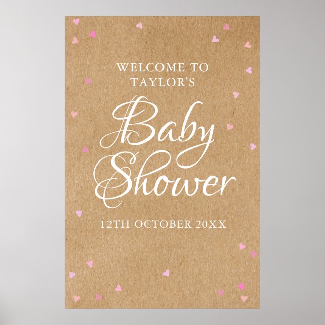 Pink Love Hearts Baby Girl Douche Affiche de bienv (Devant)