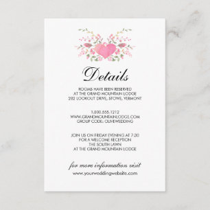 Pink Love Rustikale Hochzeitsdetails Begleitkarte