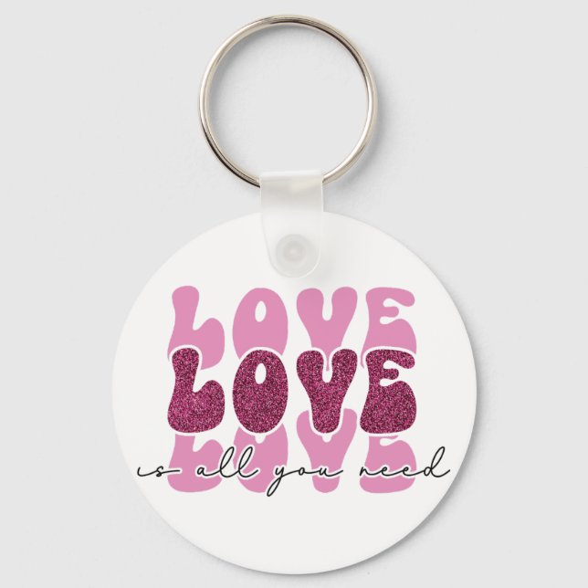 Pink "Love" Stacked Bubble Font Schlüsselanhänger (Vorderseite)