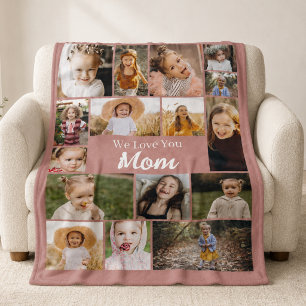 Pink Love You Mom 16 Foto-Collage Fleecedecke