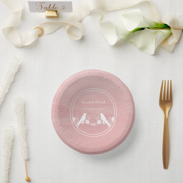 Pink Lovebird Blumenzwiebelzange Pappteller (Hochzeit)