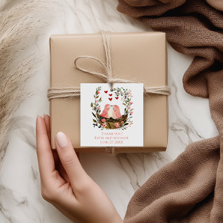 Pink Lovebirds Wedding Favor Tags Geschenkanhänger