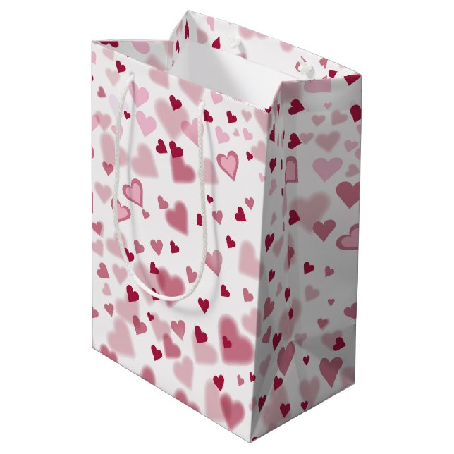  Pink Lovely Hearts Pattern  Mittlere Geschenktüte (Rückseite Schrägansicht)