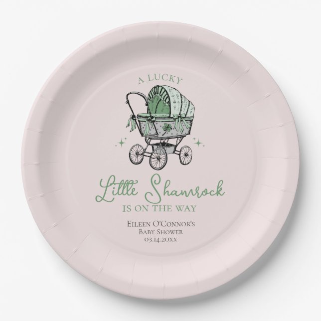 Pink Lucky Little Kleeblatt St Patricks Baby Dusch Pappteller (Vorderseite)