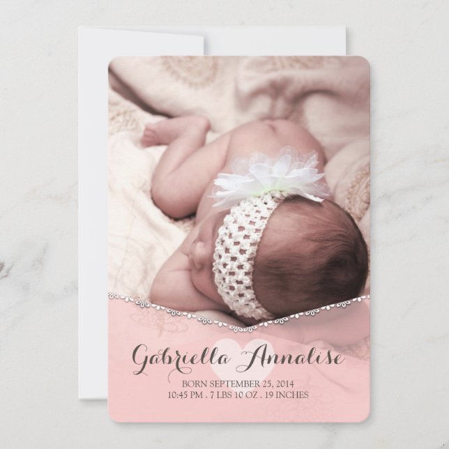 Pink Lullaby Baby Girl Foto Geburtsankündigung Ankündigung (Vorderseite)