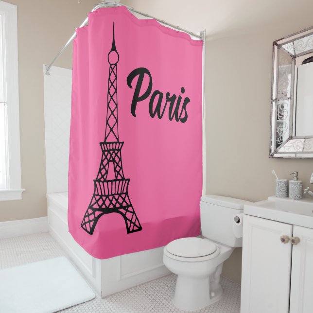Pink lumineux Paris Tour Eiffel rideau de douche (En situation)