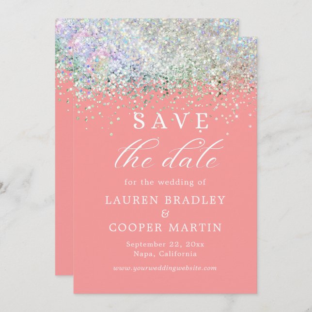 Pink Luxury Glitzer Wedding Save the Date (Vorne/Hinten)