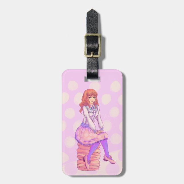 Pink Macaron Girl Gepäckanhänger (Vorderseite vertikal)