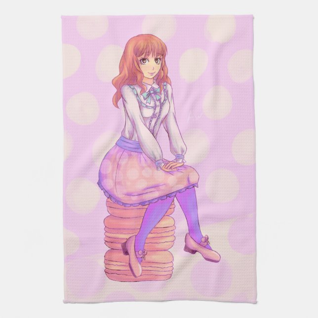 Pink Macaron Girl Geschirrtuch (Vertikal)