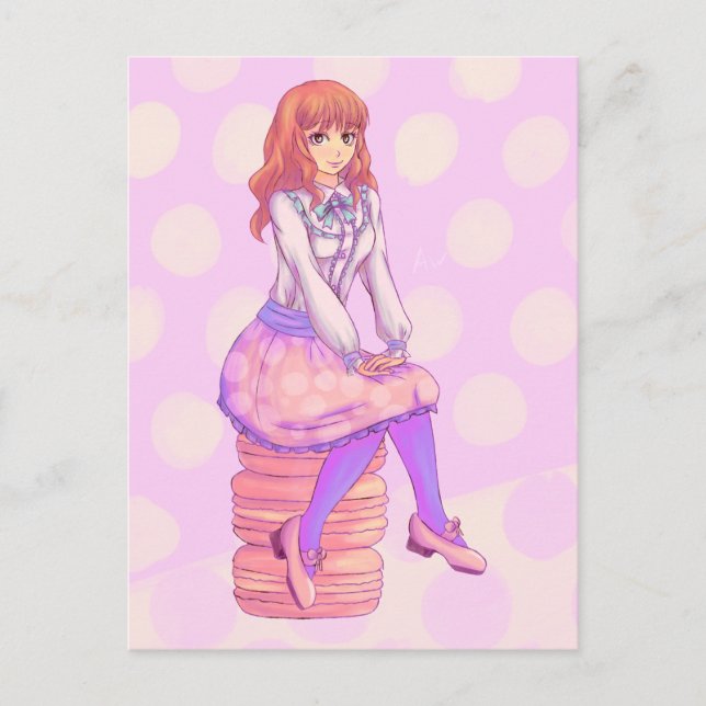 Pink Macaron Girl Postkarte (Vorderseite)