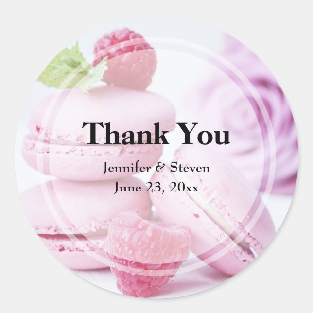 Pink Macarons & Red Raspberries Hochzeit Vielen Da Runder Aufkleber (Vorderseite)