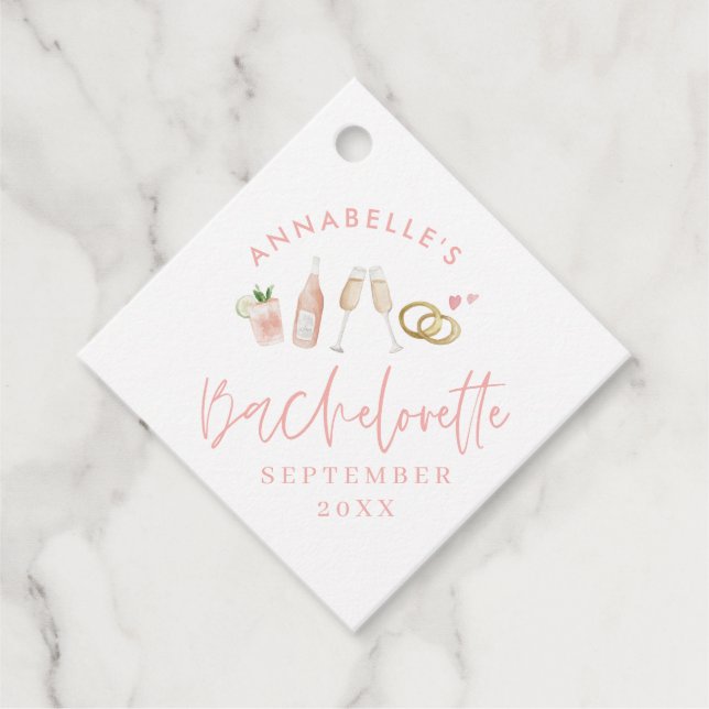 Pink mädchengängige Champagner-Script bachelorette Geschenkanhänger (Vorderseite)