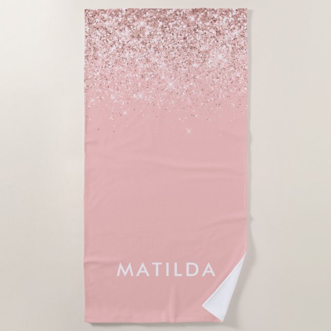 Pink, mädchenhaft, moderner Glitzer feminin Strandtuch (Vorderseite)