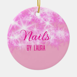 Pink mädchenhafte Glitzer Nägel hinzufügen Namen W Keramik Ornament