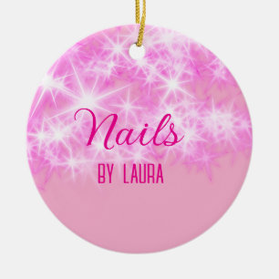 Pink mädchenhafte Glitzer Nägel hinzufügen Namen W Keramik Ornament