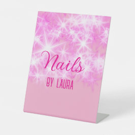 Pink mädchenhafte Glitzer Nägel hinzufügen Namen W Sockelschild