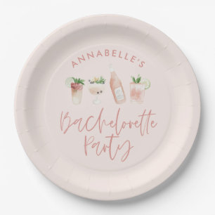Pink mädchenhafte, moderne Cocktail-Skript-Bachelo Pappteller