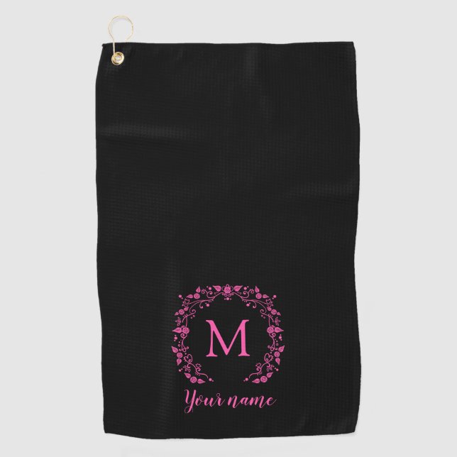 Pink mädchenhafte Monografie mit Ihrem Namen Golfhandtuch (Vorderseite)