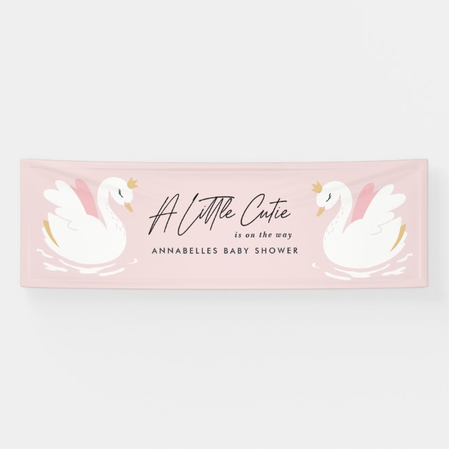 Pink mädchenhafte niedliche Schwan elegantes Babyd Banner (Horizontal)