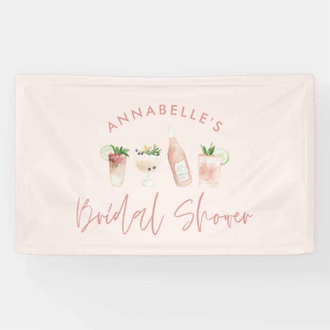 Pink mädchenhaftes, modernes Cocktailskript-Brautp Banner (Horizontal)