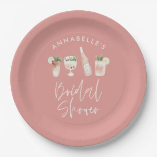 Pink mädchenhaftes, modernes Cocktailskript-Brautp Pappteller