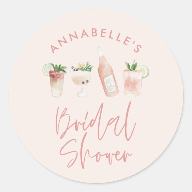 Pink mädchenhaftes, modernes Cocktailskript-Brautp Runder Aufkleber (Vorderseite)